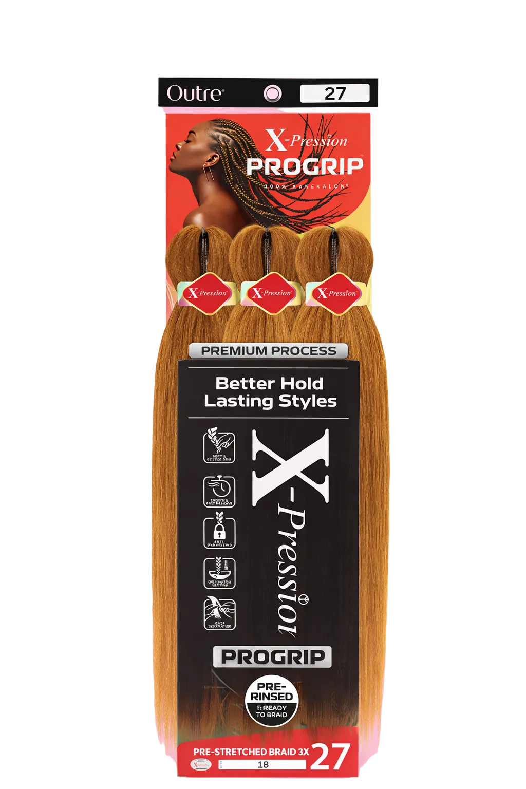 X-Pression ProGrip Pre-Stretched Braiding Hair (3X, 56”)