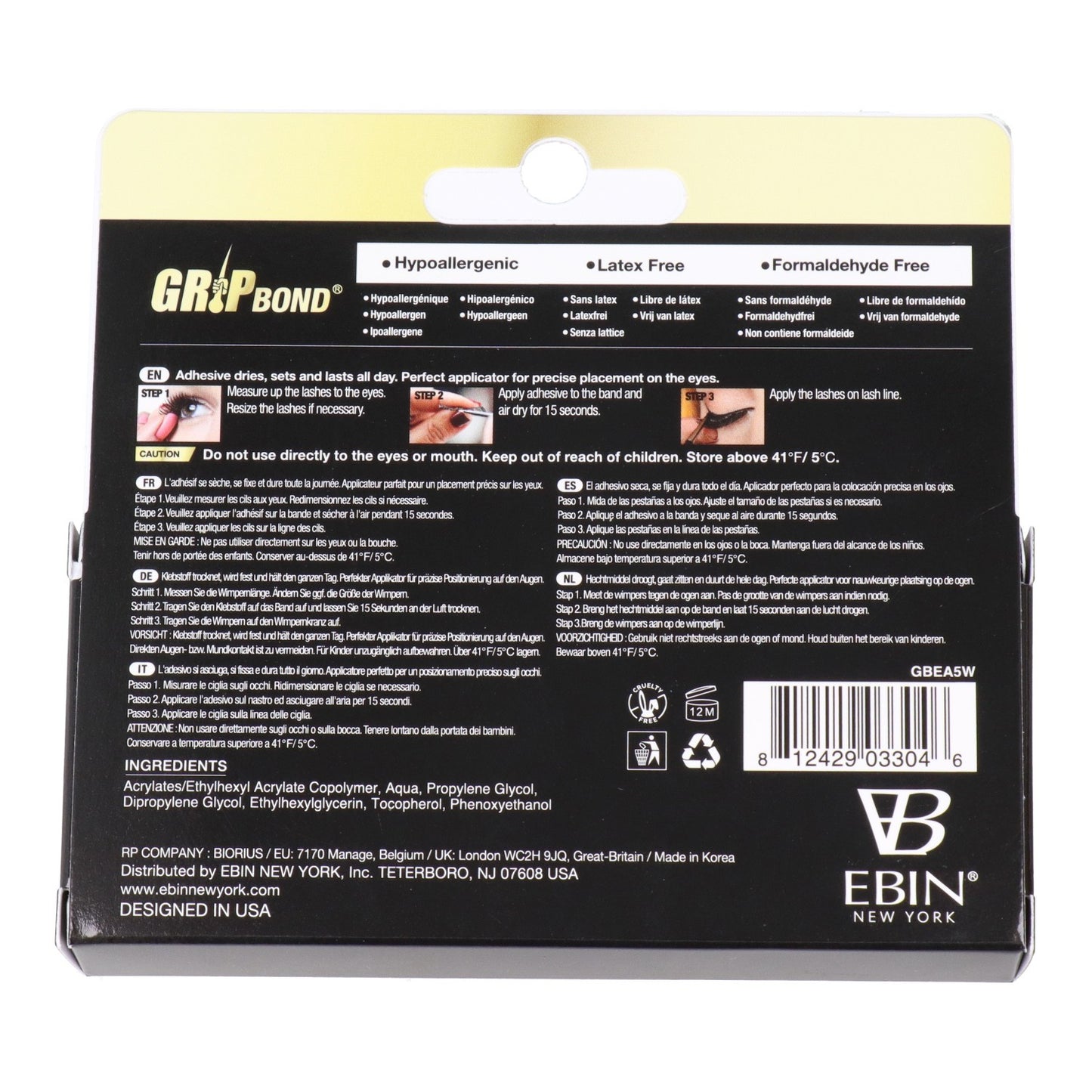 EBIN New York Grip Bond Lash Glue Silicone Applicator (White / Dries Clear)